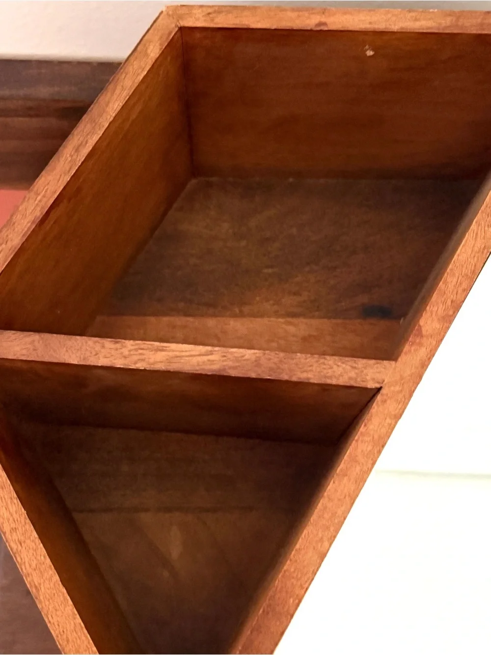 Project 62 Walnut Wood Mirrored Hexagon Wall Hanging Shelf Cubby MCM Vtg Style